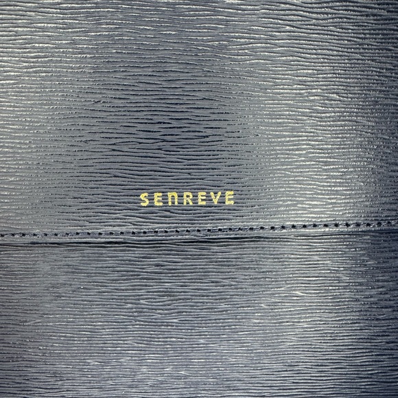 Senreve Navy Leather Laptop Pouch Portfolio Clutch Made in Italy - Picture 6 of 13